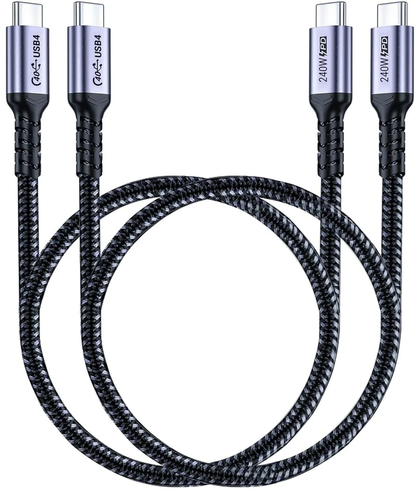 Sumpk 50 cm usb 4 kabelis, 2 vnt., 40 gbps usb 4 kabelis su 240 w greituoju įkrovimu ir 8k vaizdo ekranu, suderinamas su thunderbolt 4, thunderbolt 3, xps