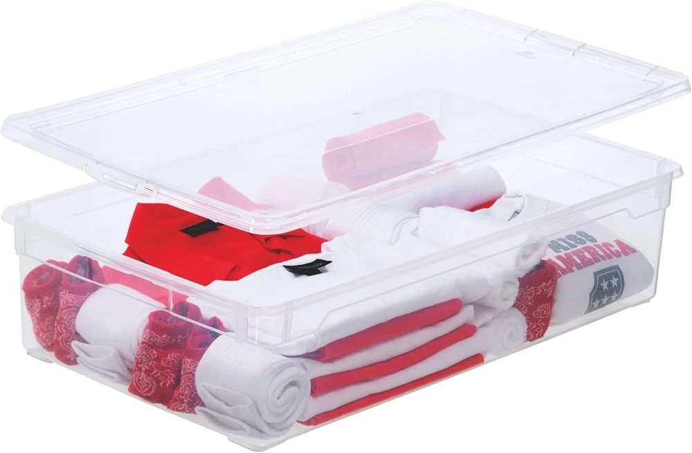 Sundis skaidri dėžė, 5 dėžių su dangčiais rinkinys, 30 l, skaidrus plastikas, kraunamos