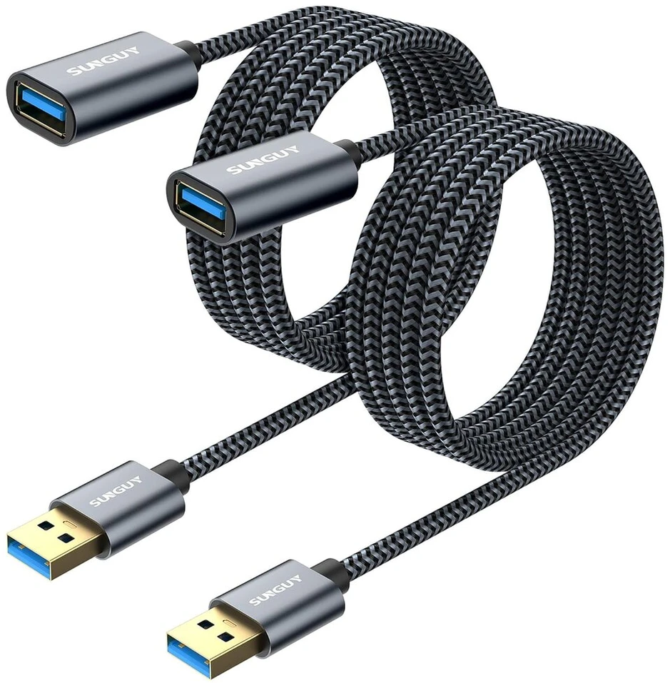 Sunguy usb 3.0 ilginimo kabelis [2 vnt. po 2 m] 5 gbps itin spartus usb a male į a female ilginimo kabelis kortelių skaitytuvui, klaviatūrai, spausdintuvui, skaitytuvui, kamerai