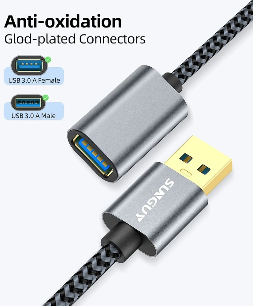 Sunguy usb 3.0 ilginimo kabelis [2 vnt. po 2 m] 5 gbps itin spartus usb a male į a female ilginimo kabelis kortelių skaitytuvui, klaviatūrai, spausdintuvui, skaitytuvui, kamerai