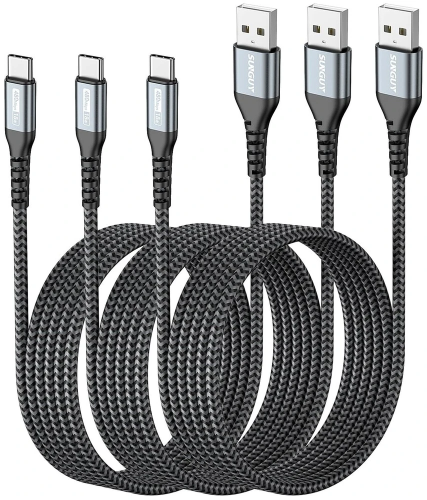 Sunguy usb c kabelis, 3 vnt. po 2 m usb į usb c kabelį, 3a greito įkrovimo usb c kabelis, skirtas iphone 16/15 pro max plus, galaxy s24/s20, google pixel 8/8 pro, motorola moto su force, lg g7 / v30