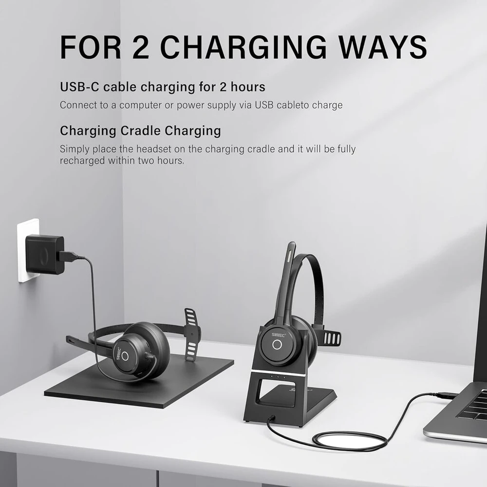 Sunitec Bluetooth ausinės, belaidės ausinės su triukšmą slopinančiu mikrofonu, geriausios ausinės su mikrofono nutildymu ir Usb jungtimi, skirtos Pc/kompiuteriui/nešiojamam kompiuteriui/telefonams/nuotoliniam darbui/skambučių centrui