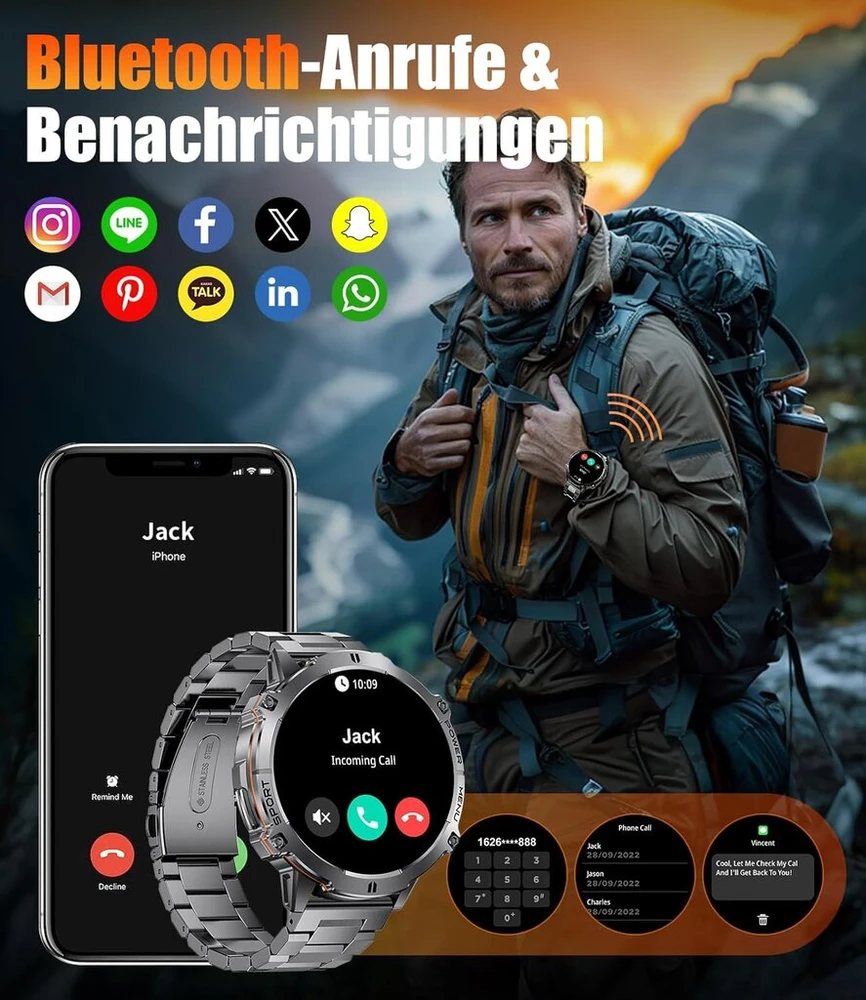 Sunkta Išmanusis laikrodis vyrams: 900mah, 1.73" Amoled, Bt skambučiai