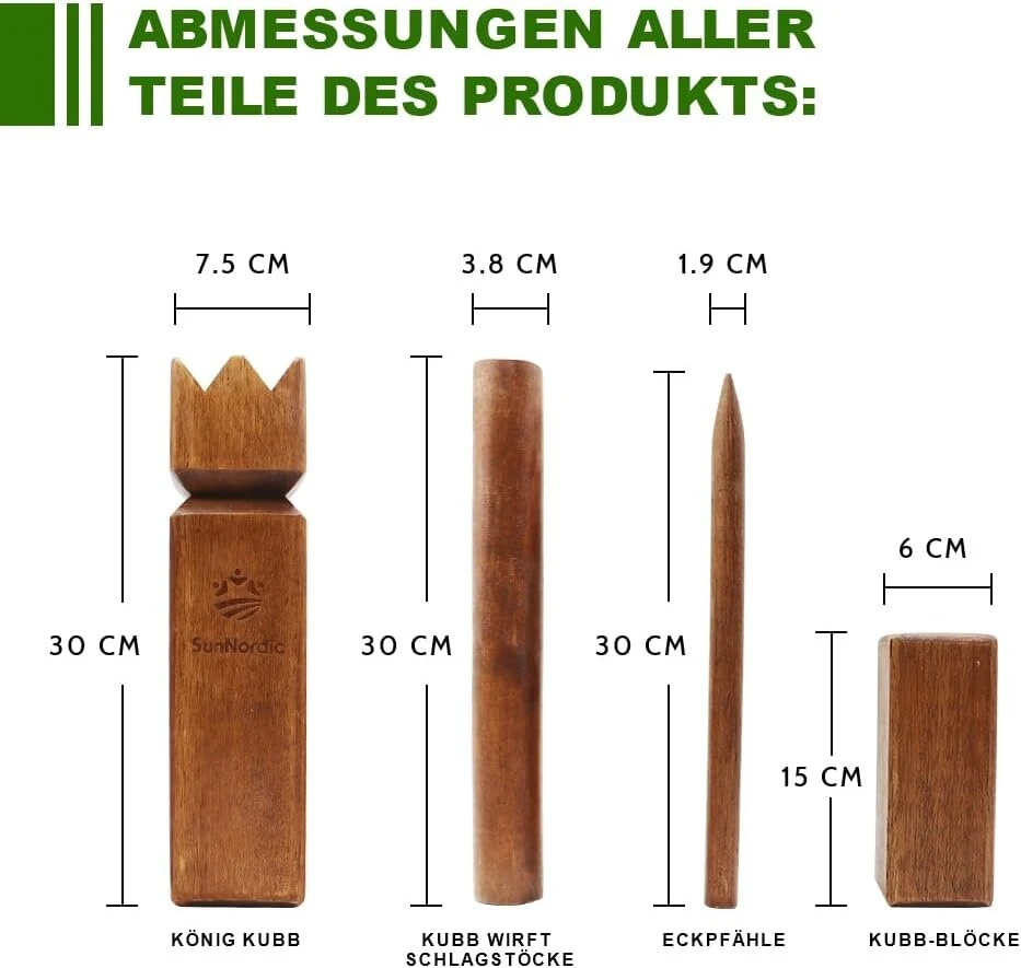 Sunnordic Kubb vikingų lauko žaidimas, švediškas šachmatų žaidimas pagamintas iš aukštos kokybės kaučiukmedžio, su drobiniu krepšiu ir žaidimo instrukcijomis - tvirtas Kubb žaidimas vaikams ir suaugusiems