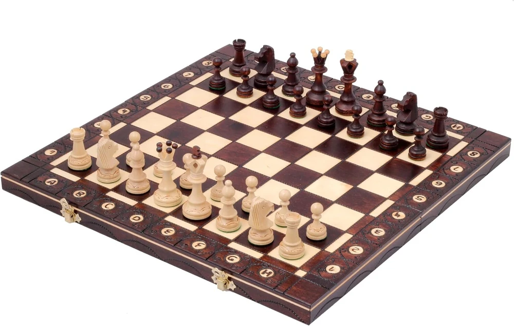 Sunrise Chess & Games Senator New Line elegantiški šachmatai, juodas klasikinis dizainas, medinės figūros, 42 cm