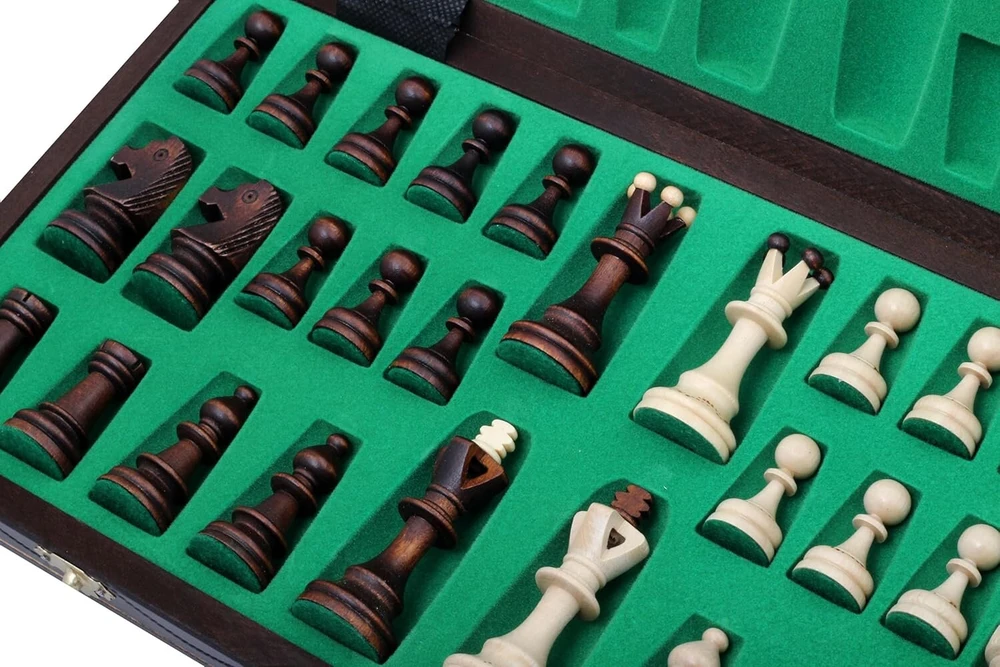 Sunrise Chess & Games Senator New Line elegantiški šachmatai, juodas klasikinis dizainas, medinės figūros, 42 cm