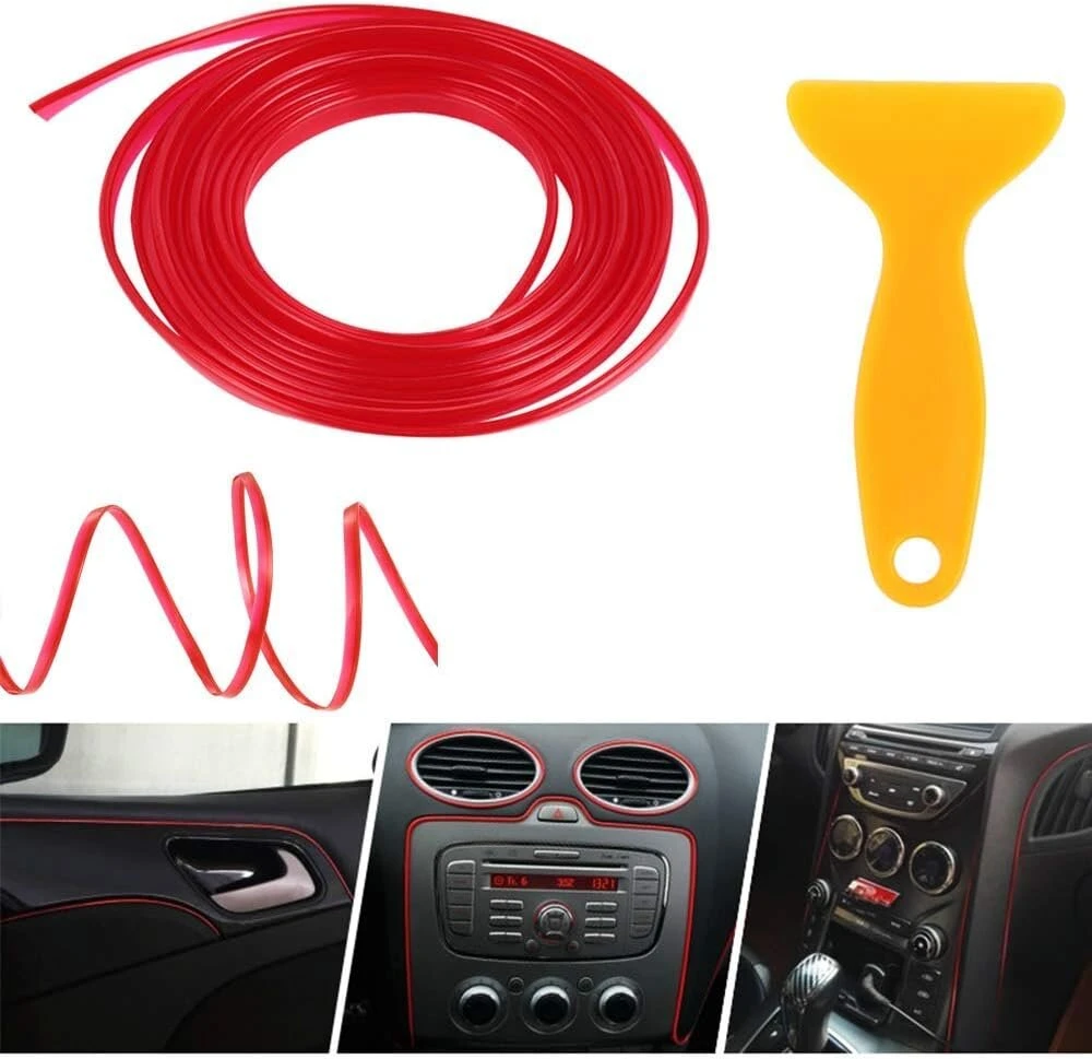 Sunwan automobilio interjero apdailos juosta, universali dekoratyvinė juosta, 10 m, raudona, abs 3d juostelės su įrankiu, 5 m