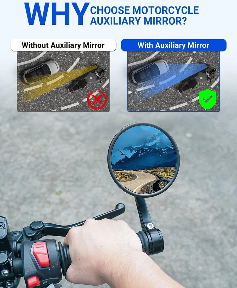 Suparee universalus motociklo veidrodėlis, e-patvirtintas vairo galinis veidrodėlis, e-išbandytas apvalus 360° pasukamas su tvirtu aliuminio lydiniu, suderinamas su motoroleriu atv