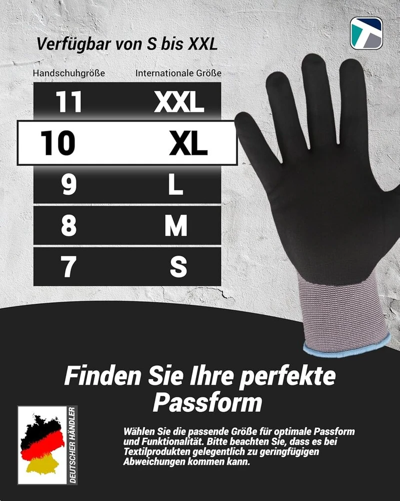 Super Tech Flex nailoninės megztos darbo pirštinės juodos/pilkos spalvos, dydis 10, 12 poros