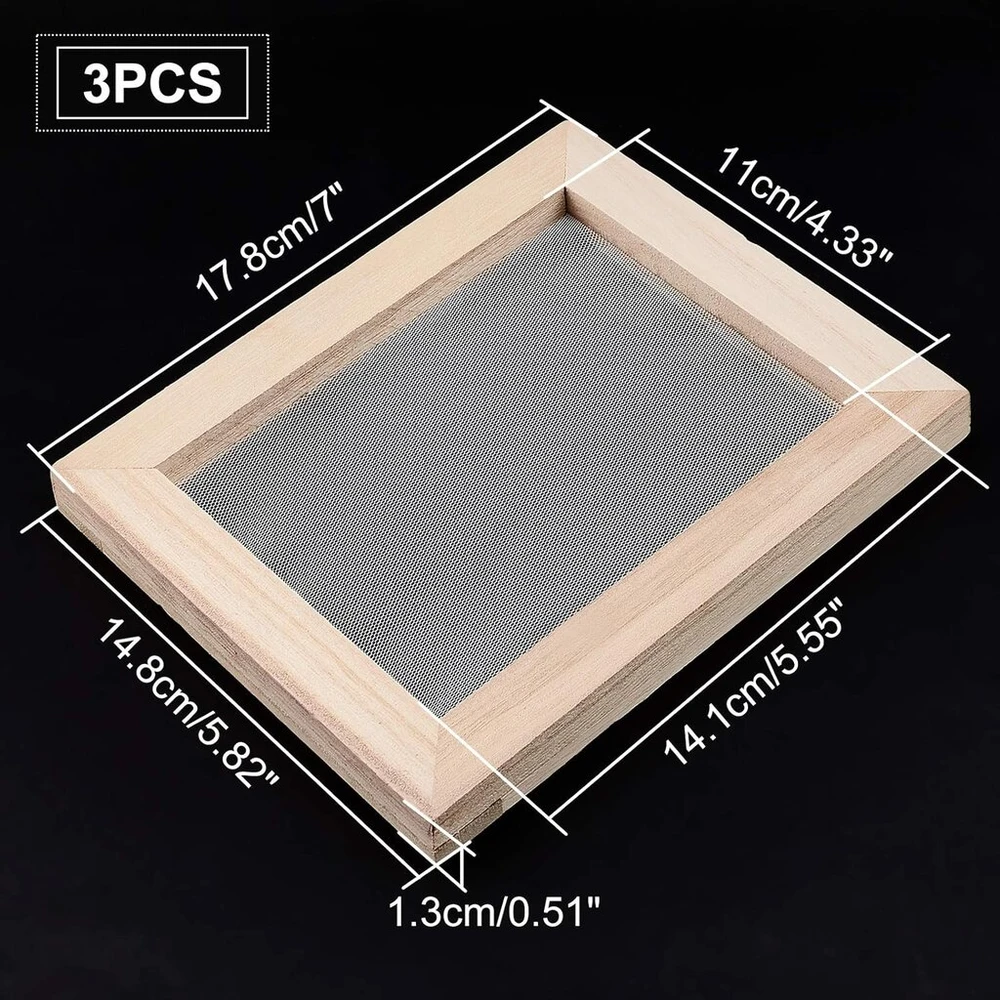 Superfindings 3 vnt. 17.8 x 14.8 cm popieriaus rėmelių rinkinys, medinis popieriaus gamybos formos rėmas, senovinis kiniškas popieriaus gamybos metodas "pasidaryk pats" popieriaus amatams, vaikų, paauglių mokymui popieriaus gamybos