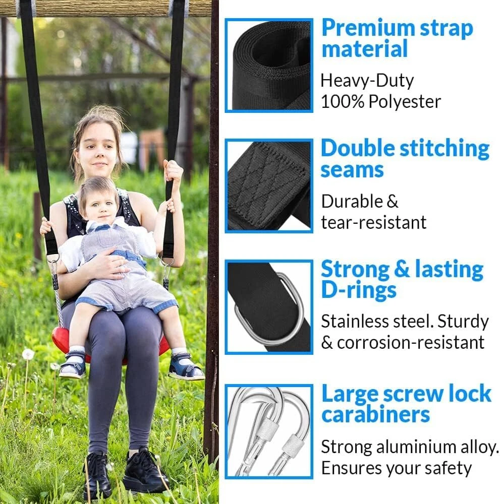 Sūpynių tvirtinimo elementas, hamako tvirtinimo rinkinys, kabančios kėdės tvirtinimo elementas su 2 tvirtais karabinais ir D formos žiedais, išlaiko iki 550 kg, su laikymo krepšiu (1,5 m)