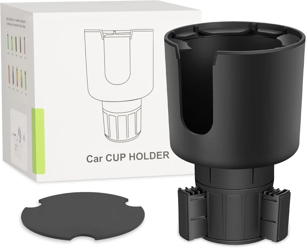 Suranew automobilinis puodelio laikiklio praplėtimo adapteris su reguliuojamu pagrindu ir padėkliuku daugumai automobilių puodelių laikiklių, suderinamas su dideliais 32/40 oz buteliais, dideliais gėrimais, juodi puodeliai