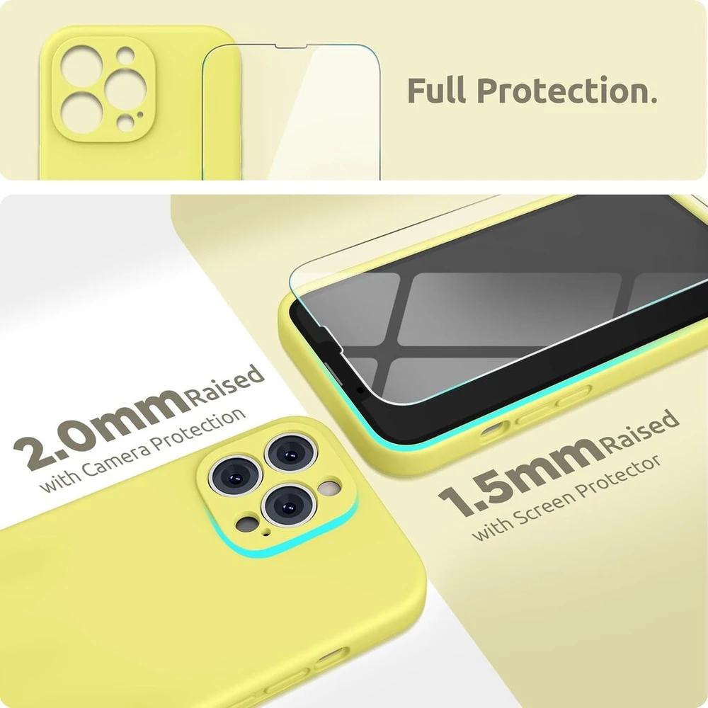 Surphy silikoninis dėklas, suderinamas su iphone 13 pro, iphone 13 pro dėklas, silikoninis telefono dėklas, kameros apsauga, skirtas iphone 13 pro, apsauginis dėklas, 15,5 cm / 6,1 colio 2021, geltonas