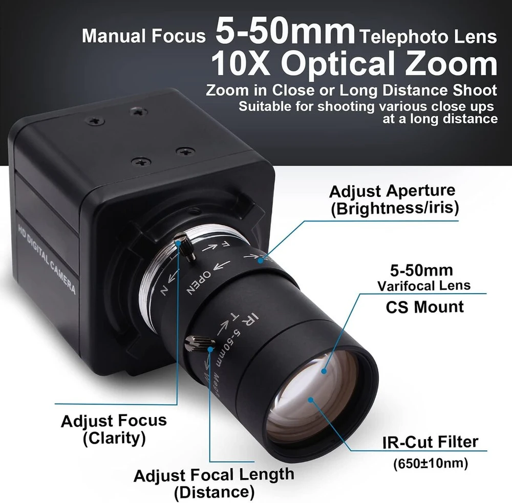 Svpro 4k ultra hd internetinė kamera su varifokaliniu hd 5–50 mm objektyvu, usb mini internetinė kamera 3840x2160@30fps usb su imx317 jutiklio kamera, usb uvc rankinio priartinimo konferencijų internetinė kamera, skirta mac/window/linux/raspberry pi