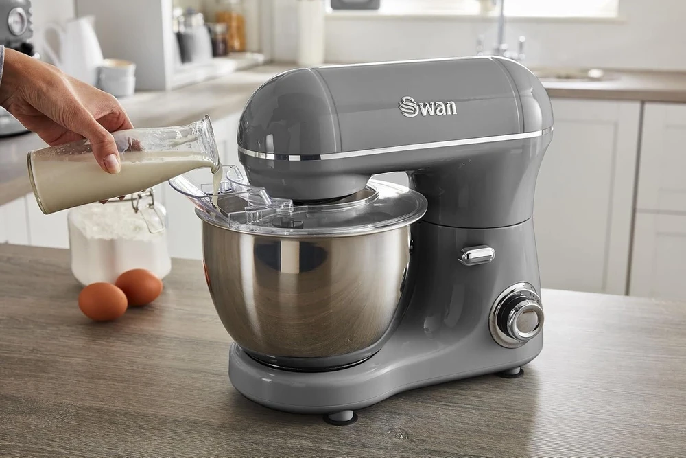 Swan 800w Retro pilkas stacionarus maišytuvas, tylus planetinis maišymas, 8 nuolatiniai greičiai ir pulso funkcija, sukamasis jungiklis Sp21060grn