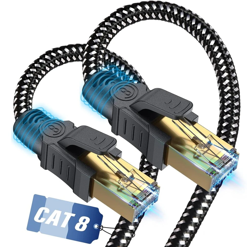 Swecent Cat 8 Lan kabelis, 15 m, 40 Gbps didelės spartos tinklo kabelis, 2000 Mhz S/ftp Ethernet kabelis Poe Gigabit Rj45 nailono pintas apvalus paauksuotas patch kabelis, skirtas Ps5/4 maršrutizatoriui, modemui, televizoriui
