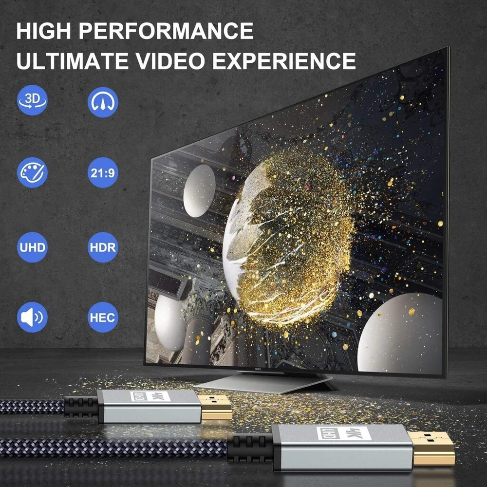 Sweguard 4k Hdmi kabelis 15 metrų, Hdmi kabelis 4k @ 60hz 18gbps didelės spartos Hdmi 2.0 kabelis nailono pynės paauksuotomis jungtimis su Ethernet/audio kanalu, suderinamas su Video 4k Uhd 2160p, Hd1080p