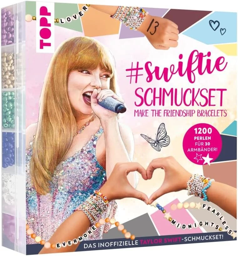 Swiftie 'pasidaryk draugystės apyrankes' juvelyrinių dirbinių rinkinys: instrukcijos ir medžiagos 30 apyrankių gamybai, daugiau nei 1000 įvairių spalvų ir raidžių karoliukų