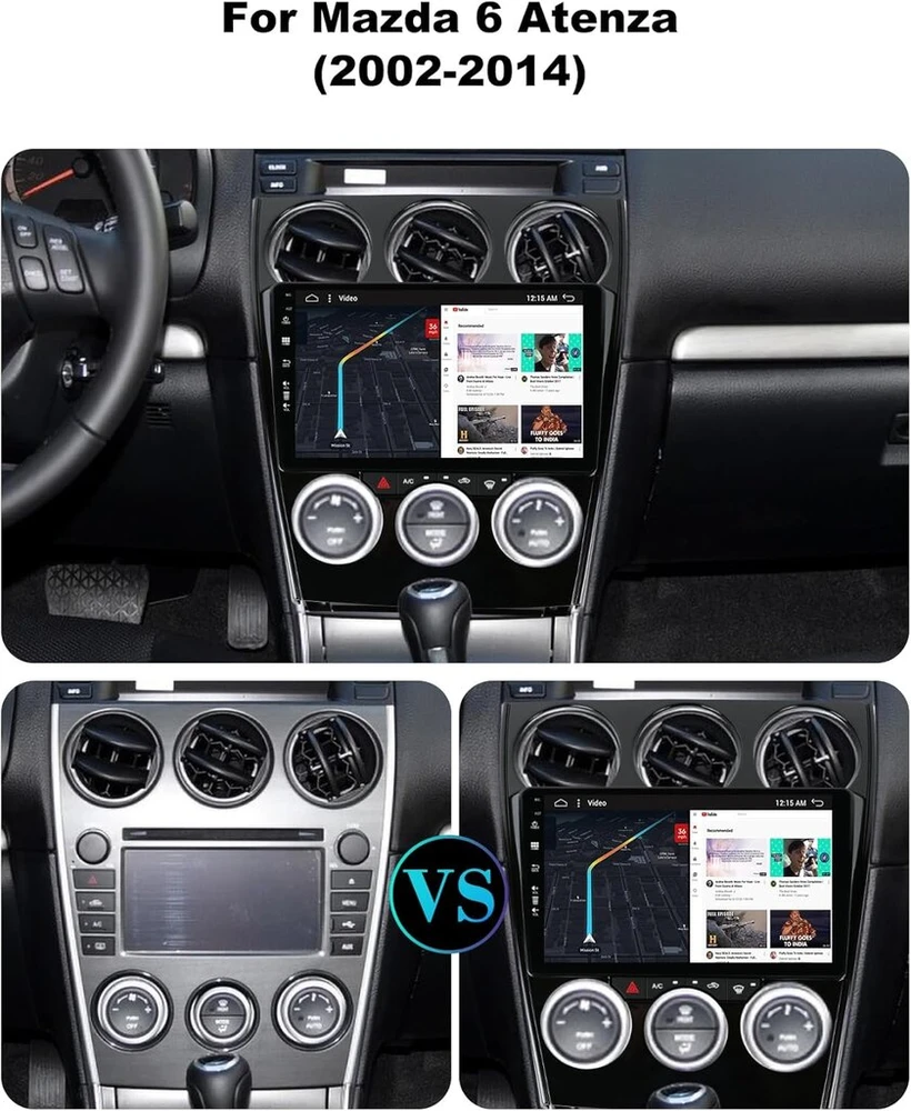 Automagnetola Sxauto android 14 automobilinis radijas, skirtas mazda 6 atenza (2002–2014 m.) gps navigacijos radijas – integruotas carplay android auto – led kamera – 2g + 32g – vairo valdymas dab ahd dsp wifi – 2 din ips 9 colių