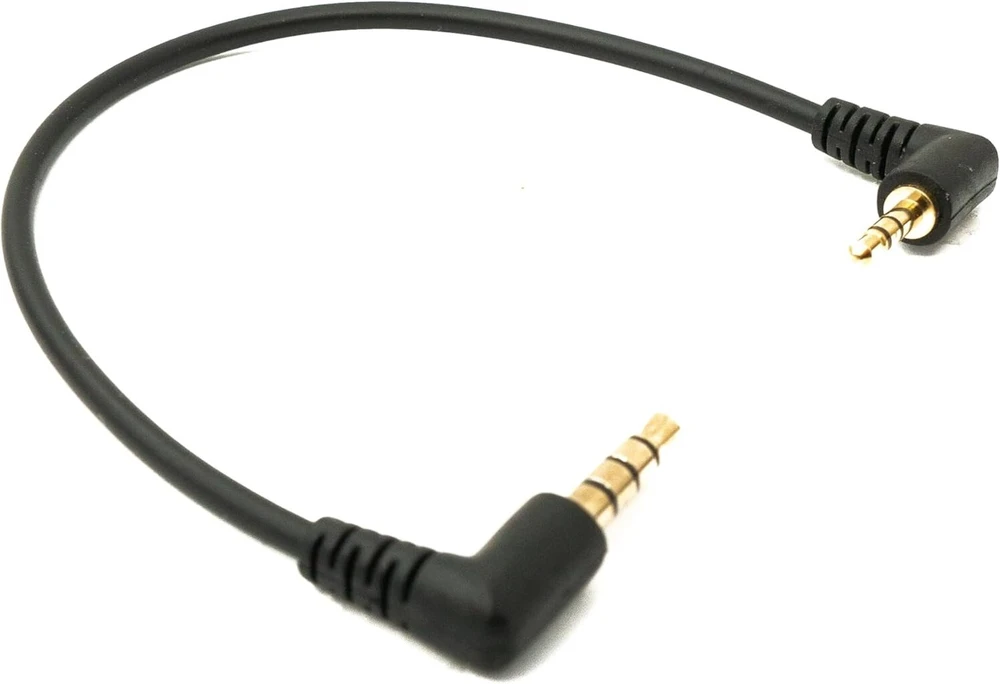System-s audio kabelis, 15 cm, 2,5 mm jack kištukas į 3,5 mm kištuką, kampinis aux adapteris, juodas
