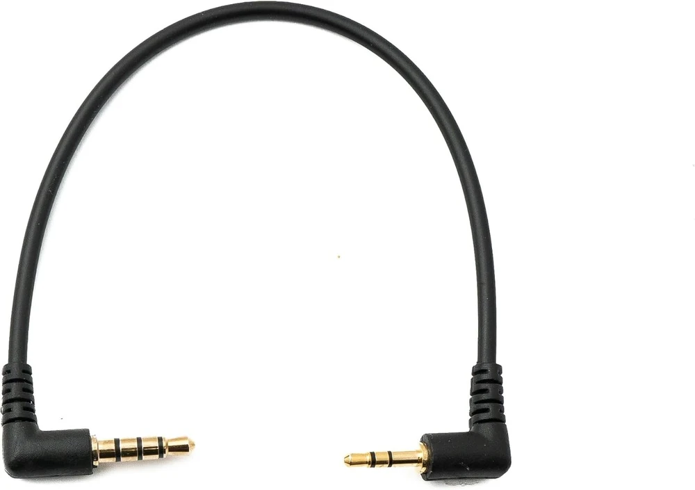System-s audio kabelis, 15 cm, 2,5 mm jack kištukas į 3,5 mm kištuką, kampinis aux adapteris, juodas