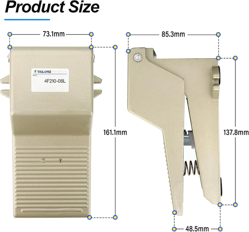 Tailonz Pneumatic 1/4 colio Bsp pneumatinis kojinis vožtuvas, 5 krypčių, 2 padėčių su sriegiu ir neslystančiu guminiu slėgio reguliatoriumi 4f210-08l (su užraktu) su 6 mm pneumatinėmis jungtimis