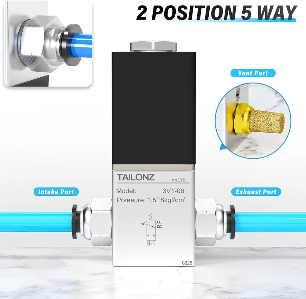 Tailonz Pneumatic 1/8 colio Bsp Dc12v 3 krypčių 2 padėčių normaliai uždarytas solenoidinis vožtuvas oro solenoidinis vožtuvas 3v1-06