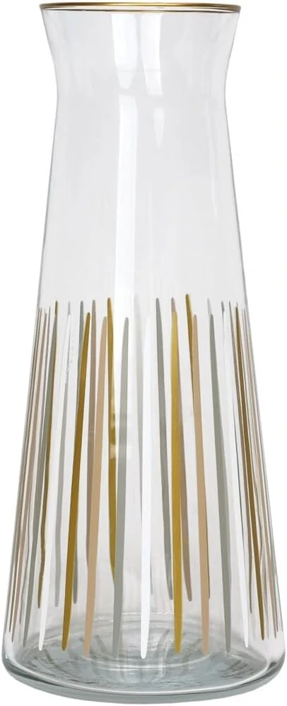 Talking Tables baltas ir auksinis dryžuotas stiklinis ąsotis grafinas ąsočiai 25 cm siauro kaklelio stikliniai grafinai šaldytuvui vandeniui pienui šaltai arbatai sultims gėrimams vyno dekanteris