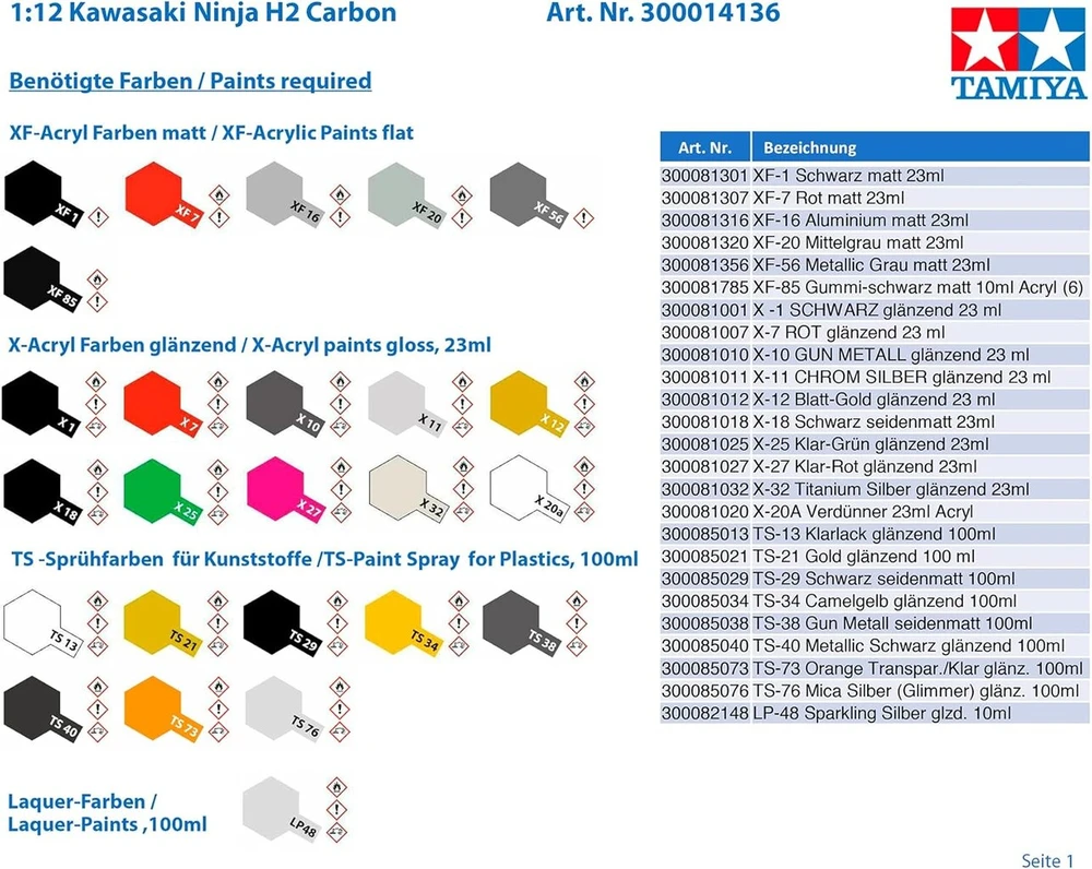 Tamiya 300014136 1:12 Kawasaki Ninja H2 Carbon, tiksli kopija, modelio konstravimas, plastikinis rinkinys, rankdarbiai, hobis, klijavimas, modelio rinkinys, surinkimas, nedažytas, vidutinis