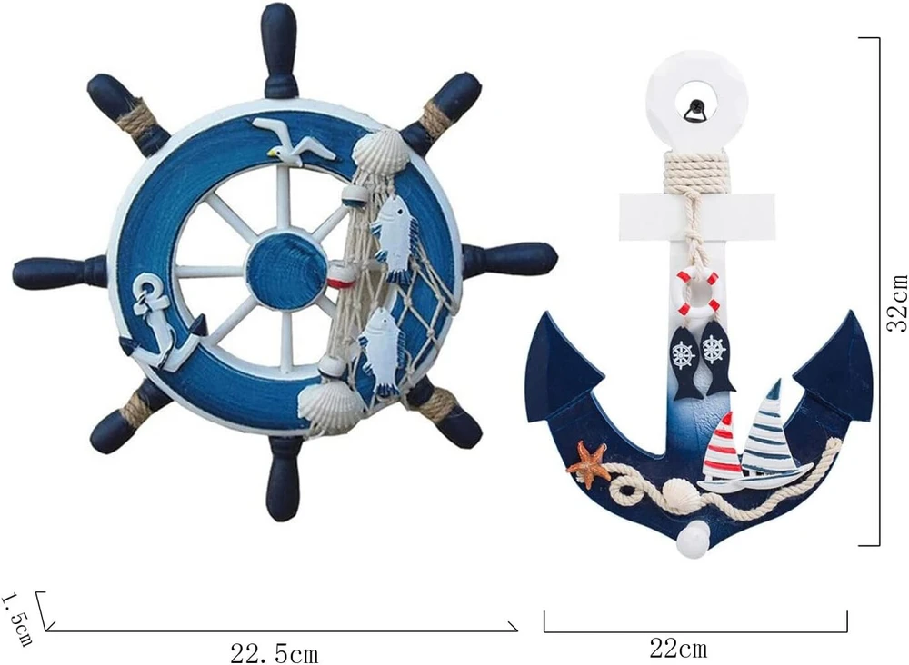 Tangger 23cm medinis vairas ir 28cm medinis inkaras sienos dekoracija Viduržemio jūros stiliaus jūrinė dovana miegamojo baro jūrinė sienos dekoracija medžio amatas