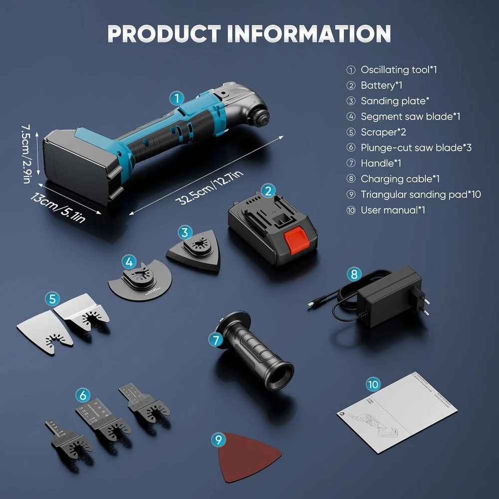 Tanniws profesionalus osciliuojantis daugiafunkcinis įrankis 1500 Mah osciliuojantys įrankiai 6 kintami greičiai 6000 20000 Opm kampinis osciliatorius 4° daugiafunkcinis osciliuojantis įrankis su Led lempute