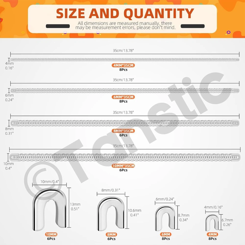 Tanstic 28 vnt 34.8 cm spiralinės plieninės korseto juostos su 28 vnt plieninių juostų antgaliais korsetų siuvimui