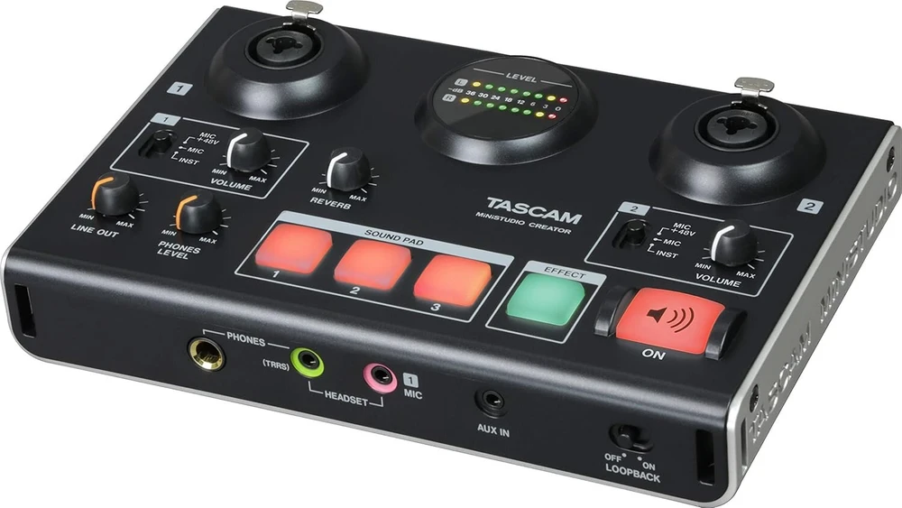 Stiprintuvas Tascam Ministudio Creator Us-42b - Usb garso sąsaja transliacijoms, podcast'ams, asmeniniam transliavimui, tiesioginiam žaidimų transliavimui ir filmų įgarsinimui su 2 įėjimais/2 išėjimais, 24 bitų/96 Khz