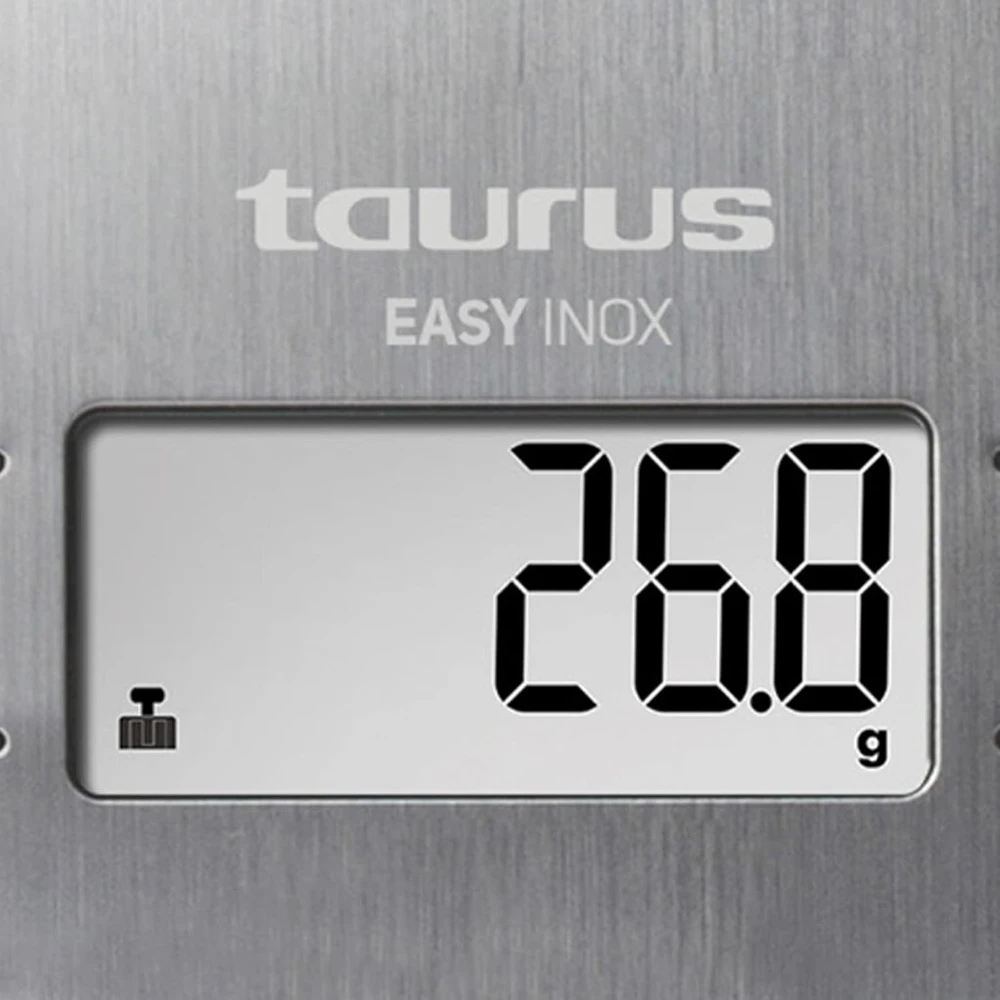 Taurus Easy Inox Skaitmeninės virtuvinės svarstyklės 5kg svėrimo talpa Taros funkcija 4 Tikslūs jutikliai Tikslus sidabras 15 cm x 20 cm