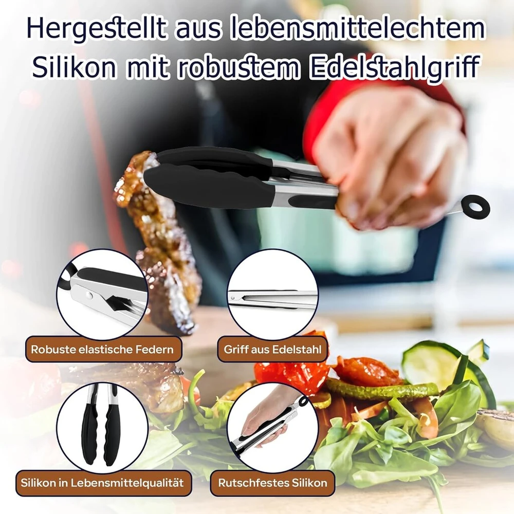 Teamfar virtuvinės žnyplės, 2 nerūdijančio plieno barbekiu žnyplių rinkinys, makaronų žnyplių rinkinys, karščiui atsparios kepimo žnyplės su nelipniu silikoniniu antgaliu, 30,3 cm ir 23,7 cm mėsos žnyplės kepimui ir grilinimui