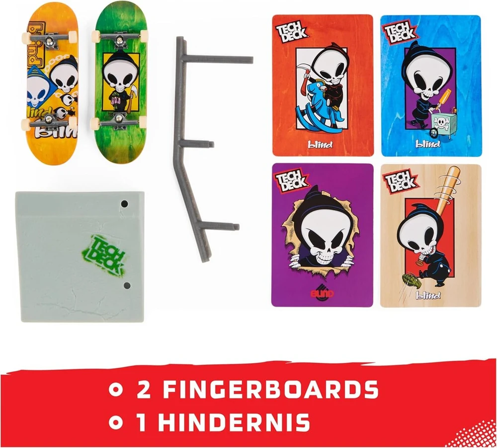 Tech Deck Vs serijos pirštų riedlenčių rinkinys iš 2 su kliūtimi, triukų kortelėmis ir priedais (atsitiktinis pasirinkimas - asortimentas)