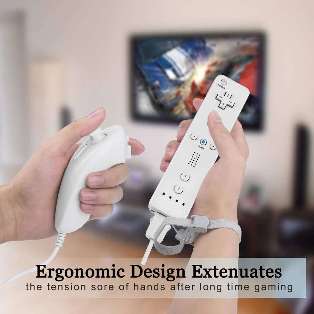 Techken Wii valdiklis su Nunchuck - nuotolinio valdymo pultas ir pakaitinis valdiklis, skirtas Wii (be Motion Plus) - juodas + baltas