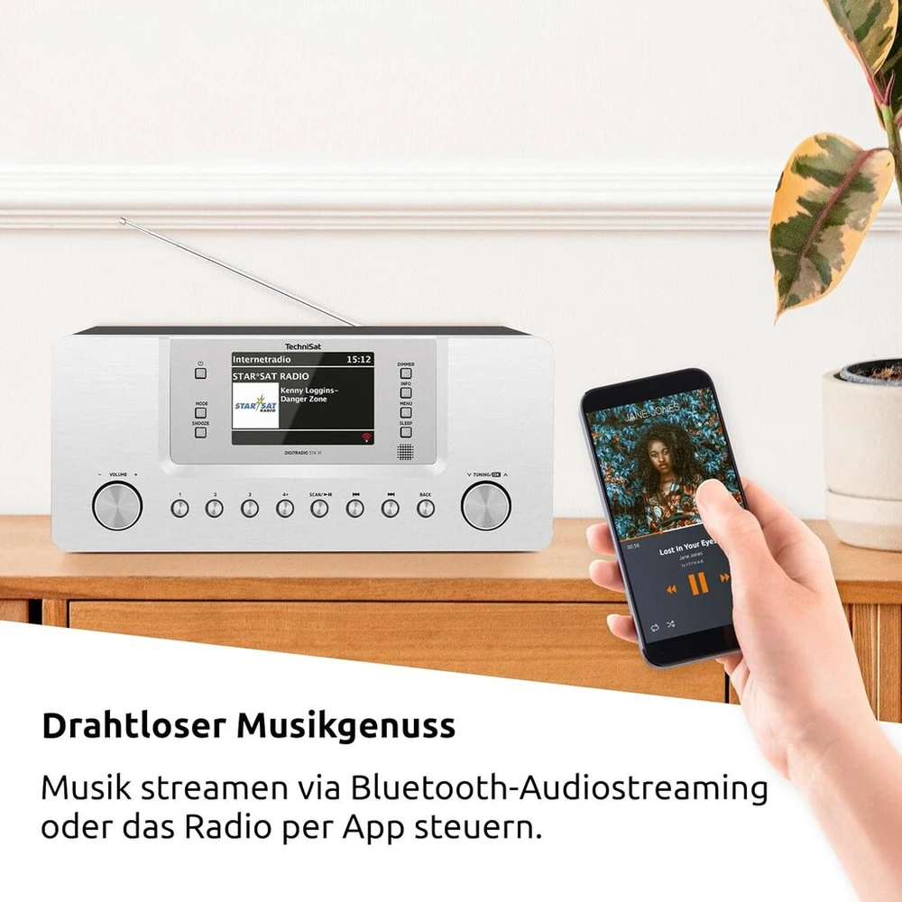 Technisat Digitradio 574 Ir - stereo internetinis radijas (dab+, Fm, Wlan, Bluetooth audio transliavimas, 4 colių spalvotas ekranas, Usb, Aux įvestis, ausinių lizdas, žadintuvas, 10 W, programėlė/nuotolinis valdymas) sidabrinis