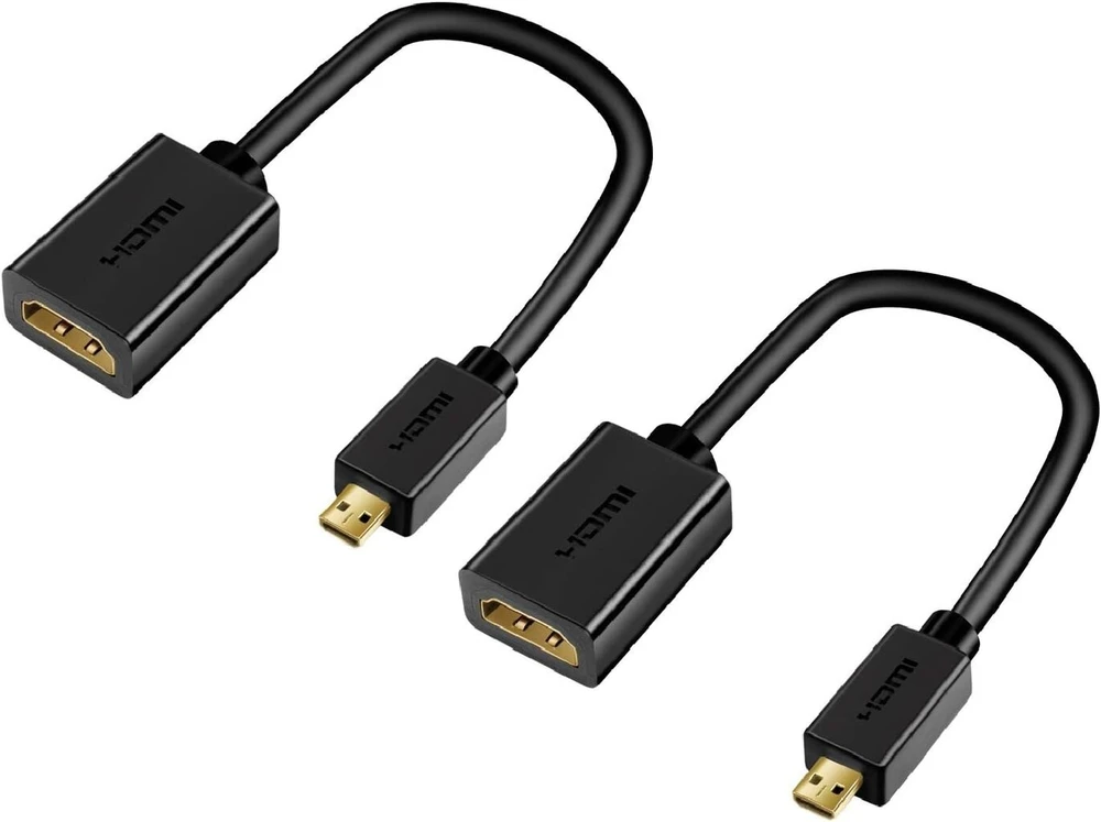 Techrum Micro Hdmi adapterio kabelis Micro Hdmi į Hdmi kabelį Micro Hdmi kištukas į įprastą Hdmi prailginimo kabelį paauksuotas 4k 3d 20 cm, skirtas Gopro, planšetiniam kompiuteriui, fotoaparatui, nešiojamam kompiuteriui, 2 vnt.