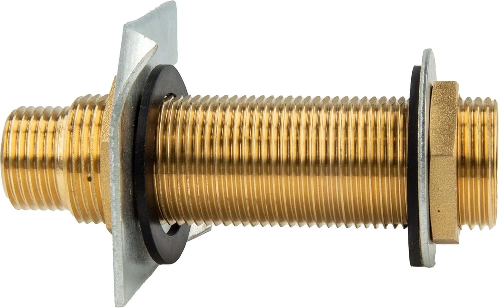 Ventiliatorius Tecuro Sieninis perėjimas sienų storiams iki 34 mm žalvaris G 1/2 x G 3/4 colio aukštos kokybės pagal geriamojo vandens reglamentą 50930-6, su griebtuvo plokšte