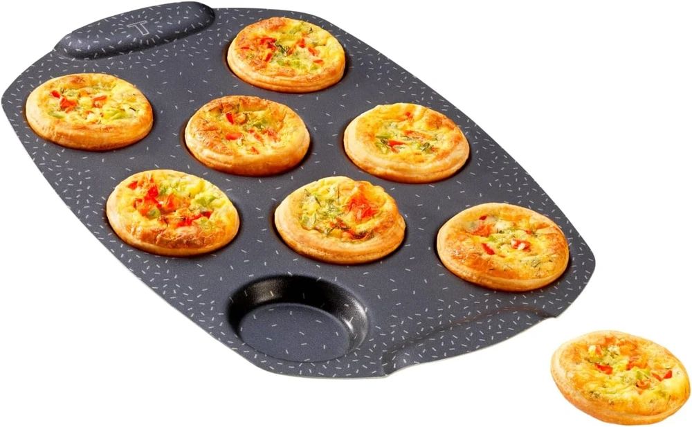 Tefal Perfectbake Mini J5734902 kekso forma 8 mini pyragaičiams, nelipni danga, perdirbtas ir perdirbamas aliuminis, aukso spalvos, Perfectbake Mini J5734902