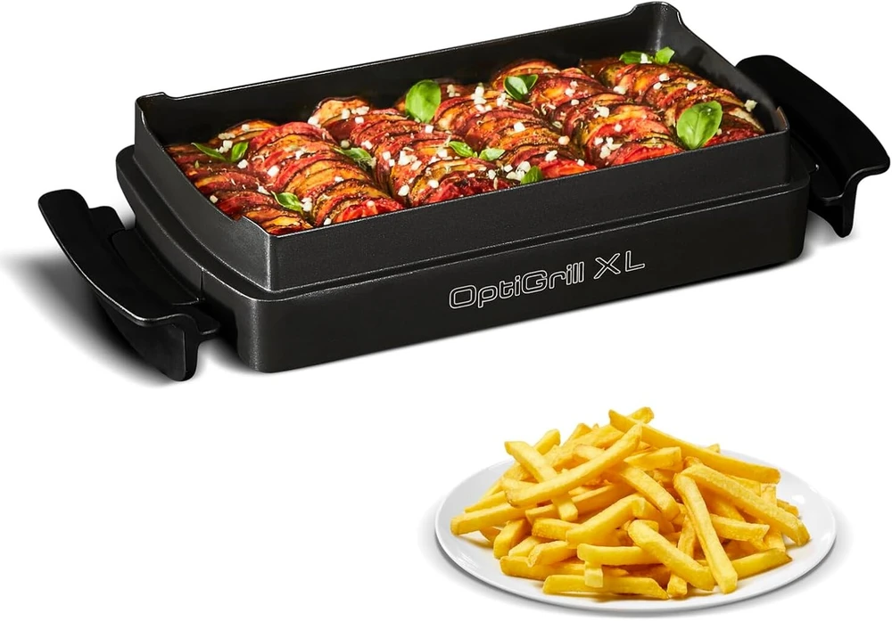 Gertuvė Tefal Xa7278 Optigrill+ Xl kepimo skarda, tinkama visiems Optigrill+ Xl modeliams, 2 litrų talpa, nelipnus lieto aliuminio indas, porcijos 4–6, juoda