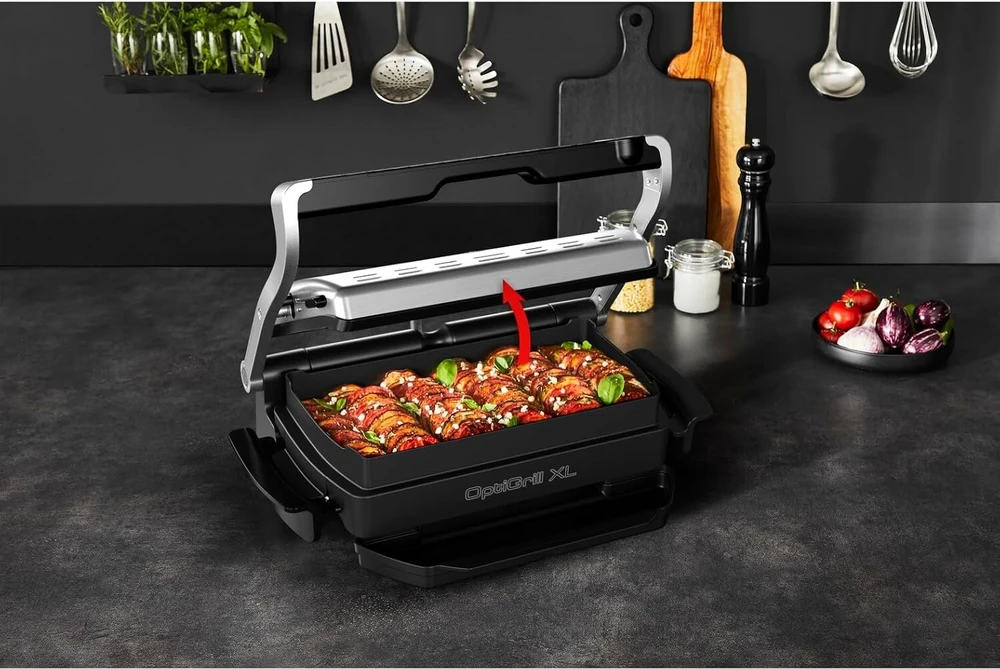 Gertuvė Tefal Xa7278 Optigrill+ Xl kepimo skarda, tinkama visiems Optigrill+ Xl modeliams, 2 litrų talpa, nelipnus lieto aliuminio indas, porcijos 4–6, juoda