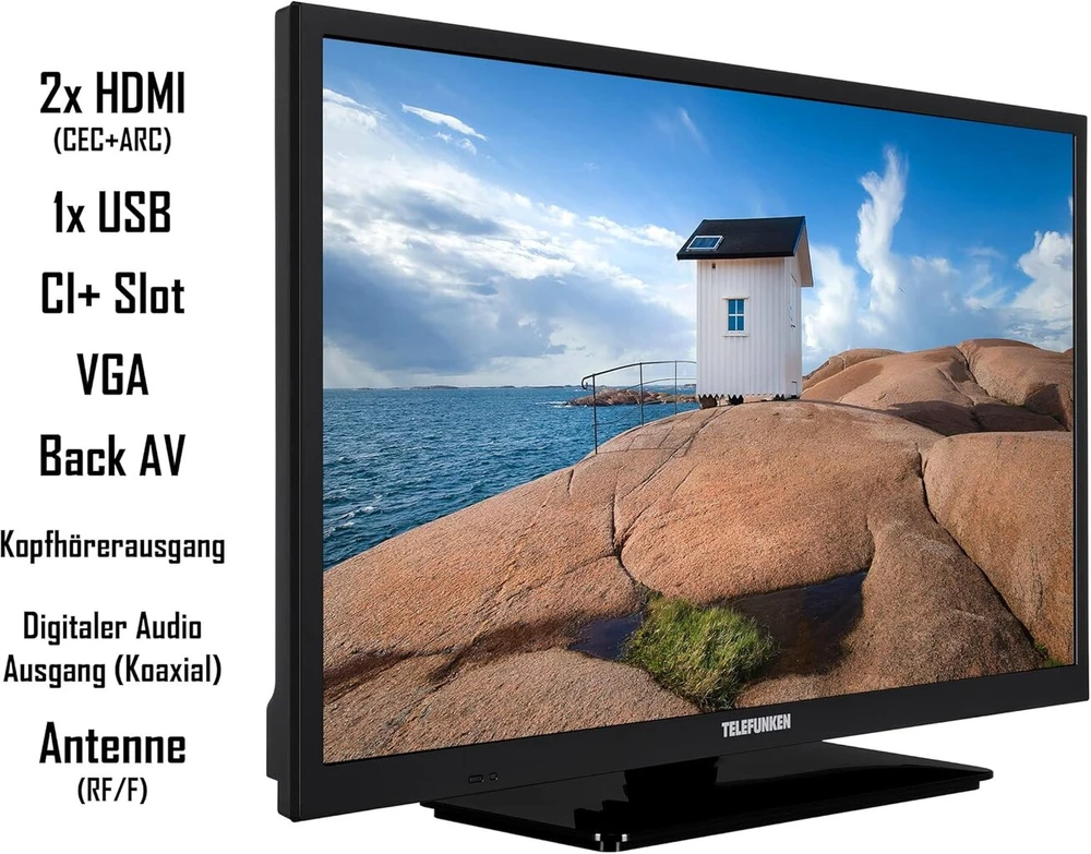 Telefunken Xh24sn550mvd 24 colių televizorius/išmanusis televizorius (hd ready, hdr, trigubas imtuvas, 12 voltų, dvd grotuvas) - 6 mėnesiai hd+ įtraukta [2023], juodas
