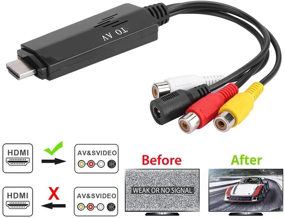 Televizorius Av į hdmi adapterio kabelis iš vyriško į moterišką rca įvesties hdmi keitiklio kabelį 1080p hd keitiklio kabelio išvesties vaizdo garso adapteris vyriškas komponentas, skirtas tv vcr dvd, palaiko pal ntsc