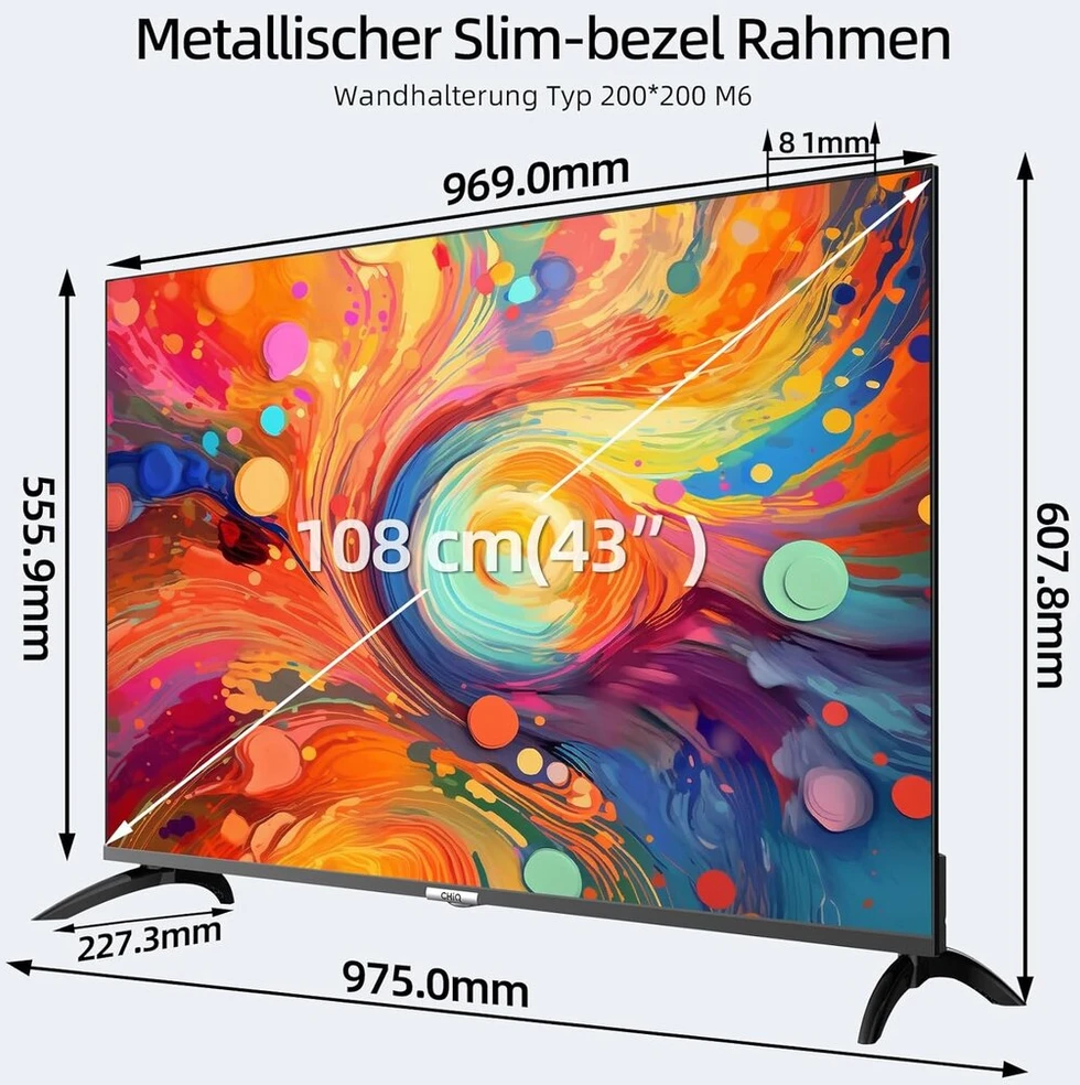 Televizorius Chiq 43 colių qled 4k smart tv, google home, netflix, prime video, wi-fi, bluetooth 5.0, dolby audio, google assistant, chromecast, triple imtuvas, 2024