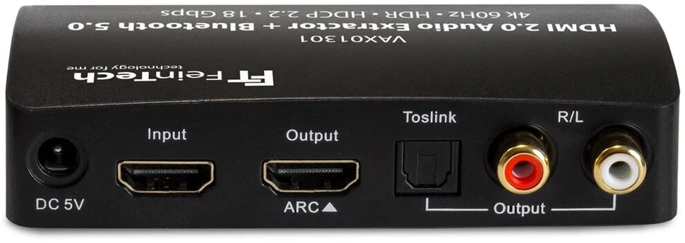 Televizorius Feintech Vax01301 hdmi audio ištraukiklis bluetooth adapteris keitiklis 4k 60hz arc