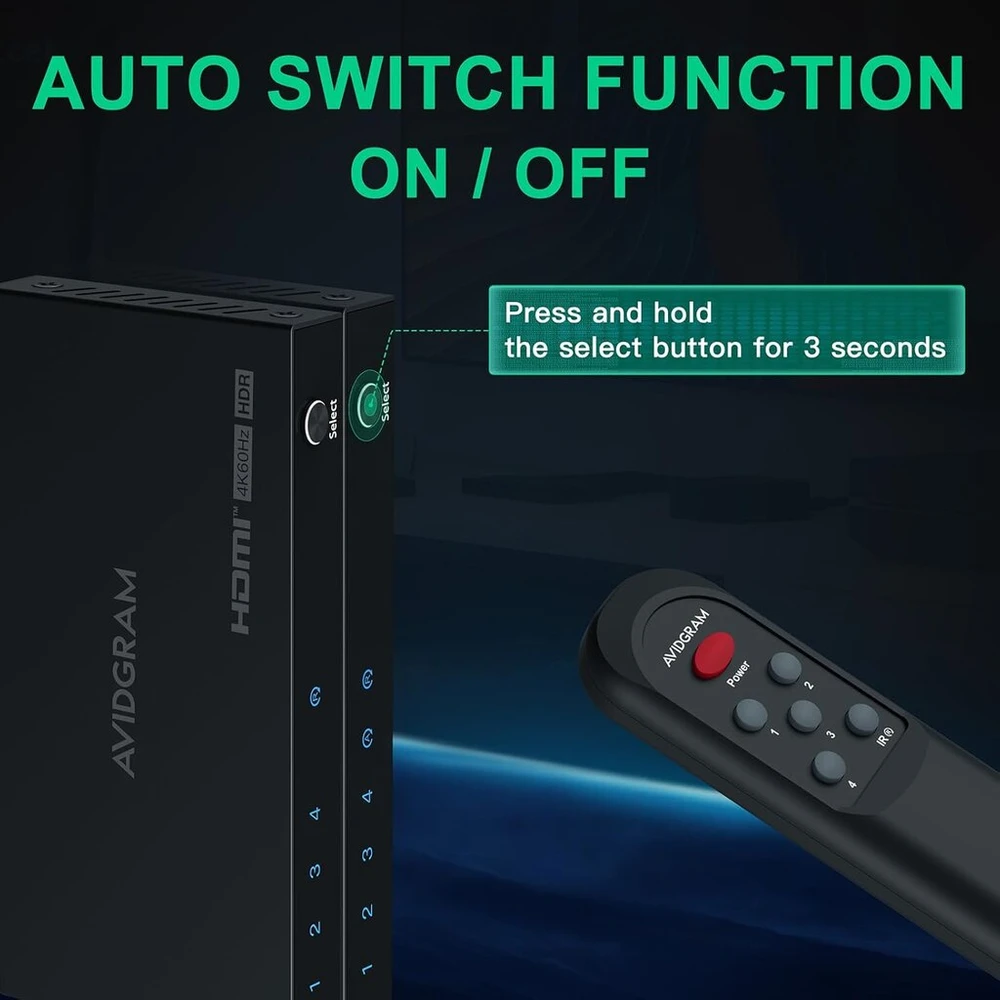 Televizorius Hdmi 2.0 jungiklis 4k 60hz, 4 įėjimai, 1 išėjimas, su Ir pulteliu
