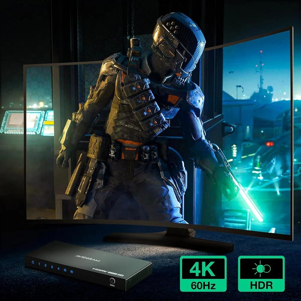 Televizorius Hdmi 2.0 jungiklis 4k 60hz, 4 įėjimai, 1 išėjimas, su Ir pulteliu