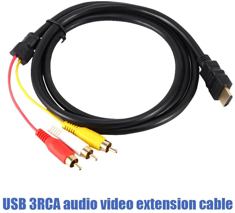 Televizorius Hdmi į 3 rca kabelis, audio video av adapteris, prailginimo laidas, rca hdmi adapteris kompiuteriui, nešiojamam kompiuteriui, televizoriui, stb, vhs, vaizdo kamerai, dvd, 1.5m ilgio